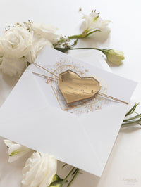 Les roses romantiques sauvent la date avec un miroir doré aimant du coeur géométrique