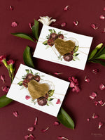 Deep Red Peonies Save the Date with Plexi Mirror Geometric Heart Acrylic Magnet