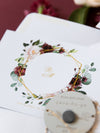 Cerchio rotondo rosso Boho Save the Date con magnete acrilico a specchio in plexi vera lamina