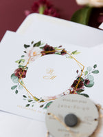 Cerchio rotondo rosso Boho Save the Date con magnete acrilico a specchio in plexi vera lamina