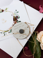 Cerchio rotondo rosso Boho Save the Date con magnete acrilico a specchio in plexi vera lamina