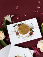 Cerchio rotondo rosso Boho Save the Date con magnete acrilico a specchio in plexi vera lamina