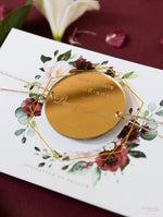 Cerchio rotondo rosso Boho Save the Date con magnete acrilico a specchio in plexi vera lamina