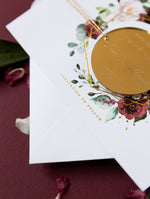 Cerchio rotondo rosso Boho Save the Date con magnete acrilico a specchio in plexi vera lamina
