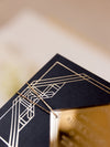 Magnete in plexi geometrico Art Déco Great Gatsby Save the Date con specchio dorato