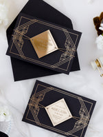 Magnete in plexi geometrico Art Déco Great Gatsby Save the Date con specchio dorato