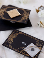 Magnete in plexi geometrico Art Déco Great Gatsby Save the Date con specchio dorato