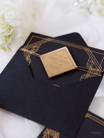Magnete in plexi geometrico Art Déco Great Gatsby Save the Date con specchio dorato