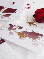 Luxury Destination Travel Wallet | Gold Foil & Engraved with Plexi Plane Passport Travel Wallet : Luxury Wedding Passport Invite