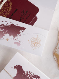 Portefeuille de voyage à destination de luxe | Foil d'or et gravé avec Plancheur Planche Portefeuille Passeport: Invitation de passeport de mariage de luxe