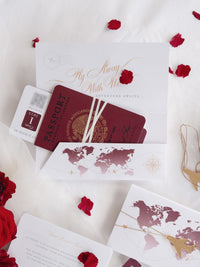 Portefeuille de voyage à destination de luxe | Foil d'or et gravé avec Plancheur Planche Portefeuille Passeport: Invitation de passeport de mariage de luxe