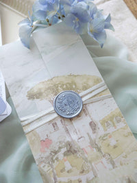 Suite d'invitation de passeport avec conception aquarelle de vélin personnalisée | Villa Eva, Ravello, côte amalfi
