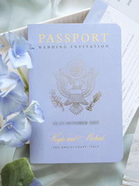 Suite d'invitation de passeport avec conception aquarelle de vélin personnalisée | Villa Eva, Ravello, côte amalfi