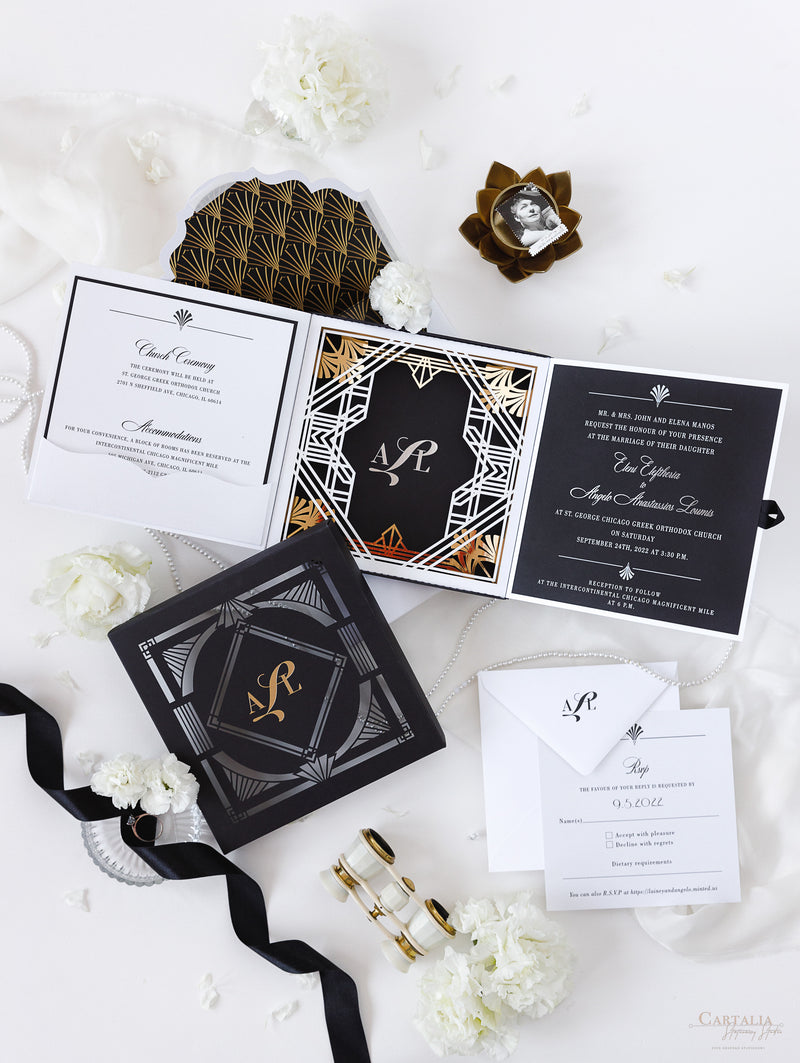 Art Deco Couture Bespoke Box : 3D Custom Design in Black & Gold | Bespoke Commission A&L