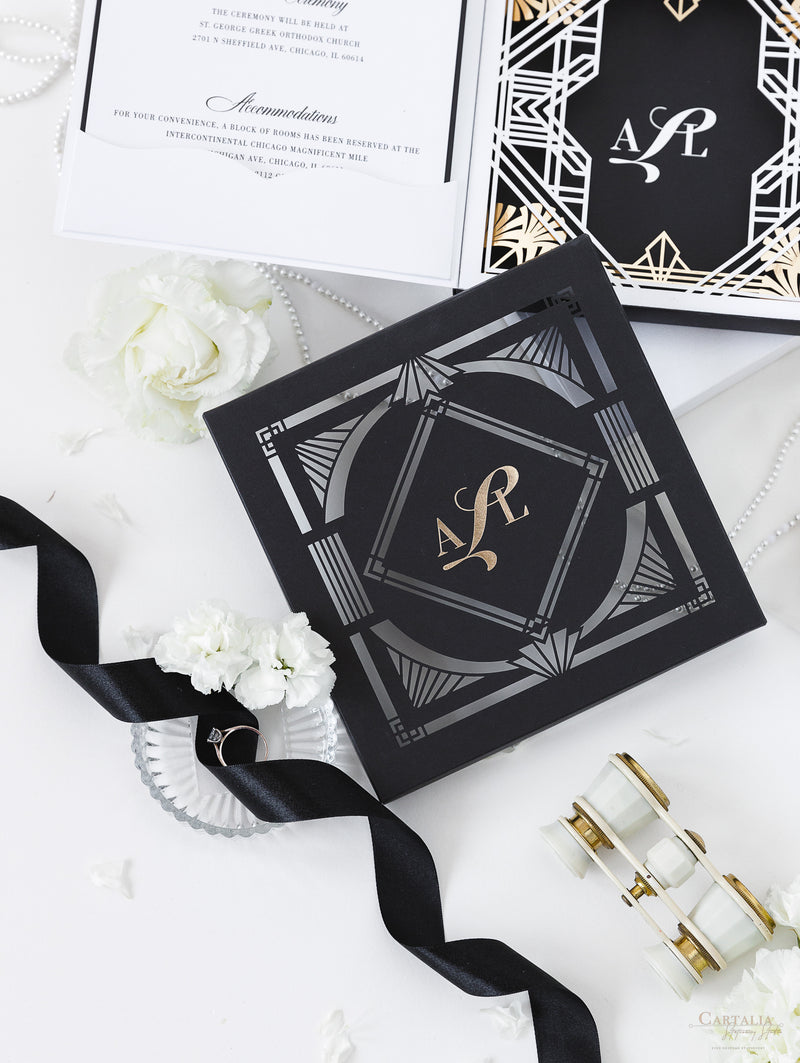 Art Deco Couture Bespoke Box : 3D Custom Design in Black & Gold | Bespoke Commission A&L