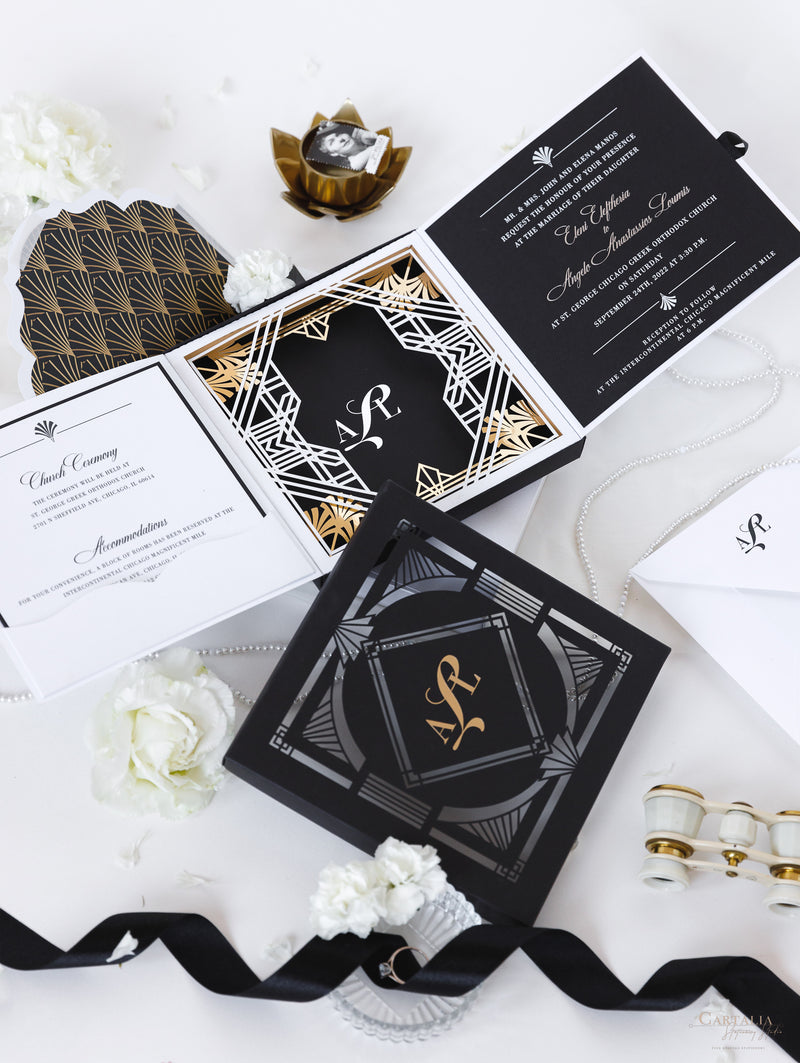 Art Deco Couture Bespoke Box : 3D Custom Design in Black & Gold | Bespoke Commission A&L