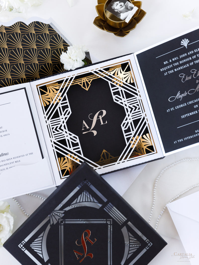 Art Deco Couture Bespoke Box : 3D Custom Design in Black & Gold | Bespoke Commission A&L