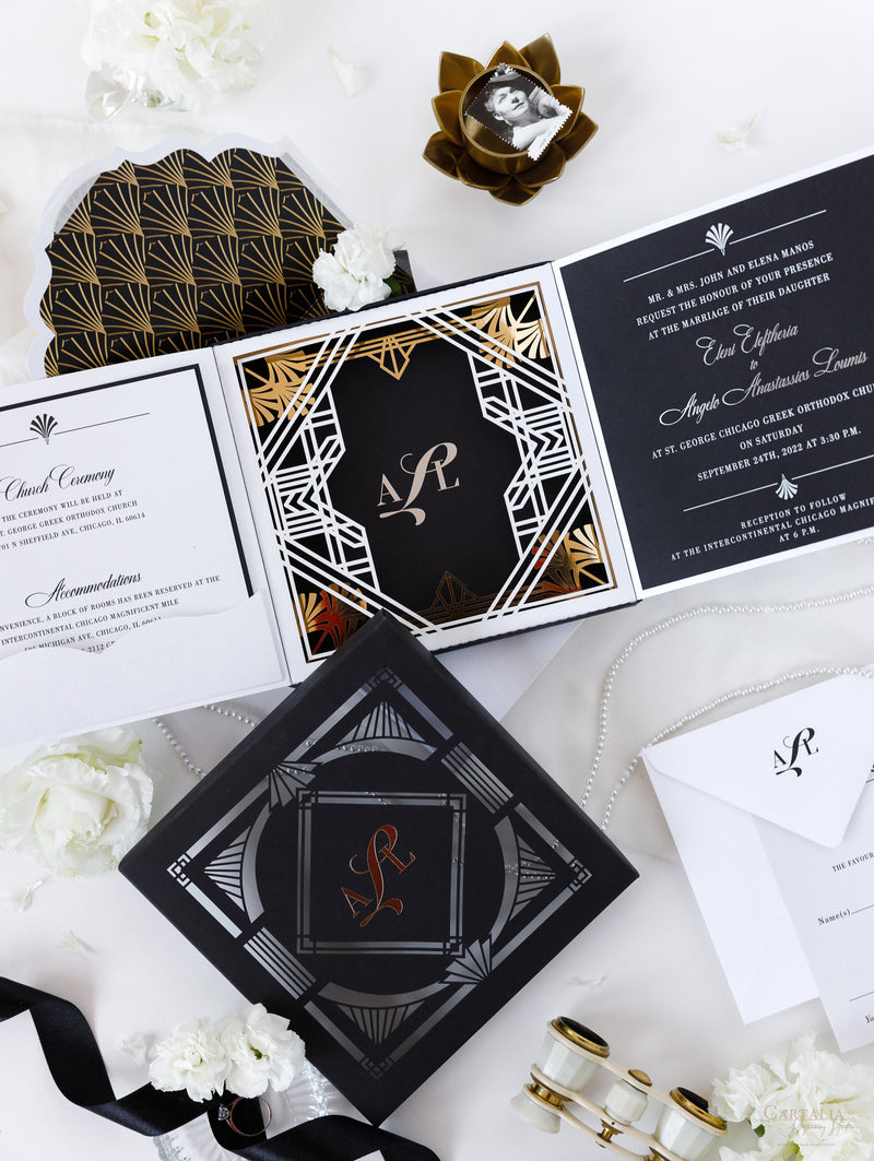 Art Deco Couture Bespoke Box : 3D Custom Design in Black & Gold | Bespoke Commission A&L
