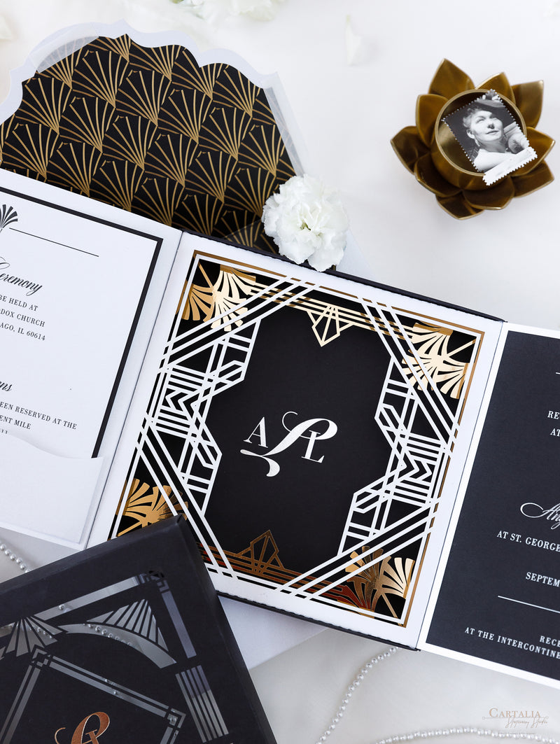 Art Deco Couture Bespoke Box : 3D Custom Design in Black & Gold | Bespoke Commission A&L