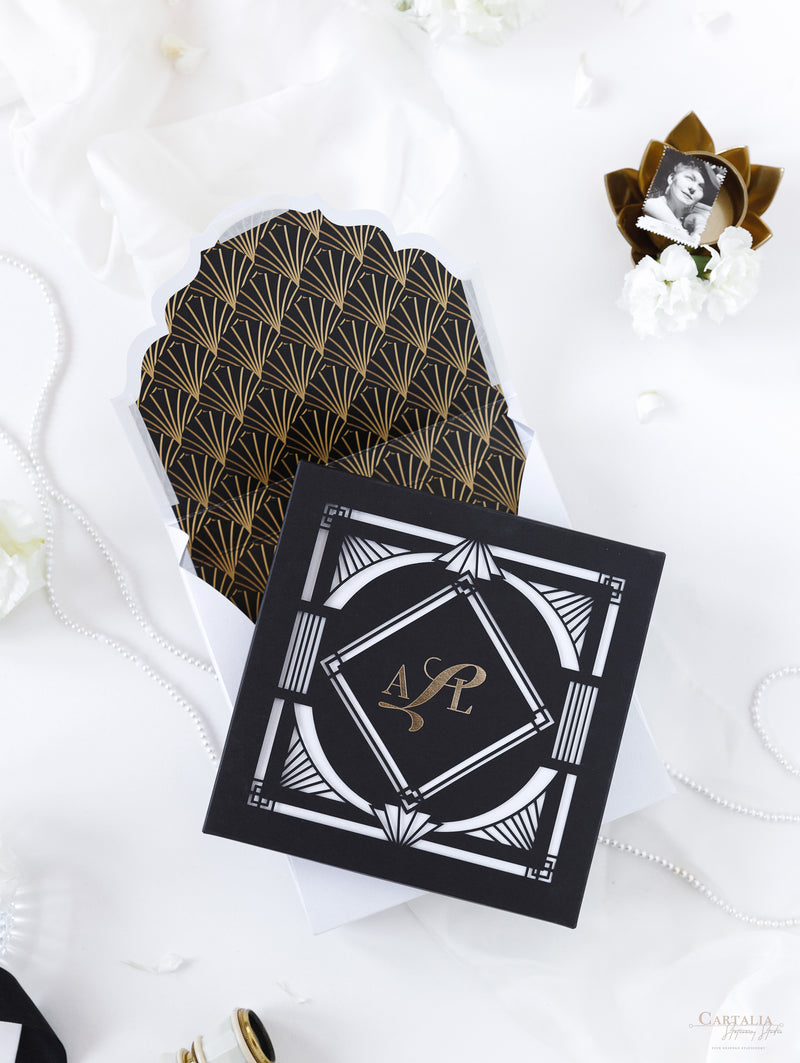 Art Deco Couture Bespoke Box : 3D Custom Design in Black & Gold | Bespoke Commission A&L
