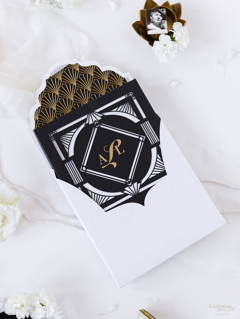 Art Deco Couture Bespoke Box : 3D Custom Design in Black & Gold | Bespoke Commission A&L