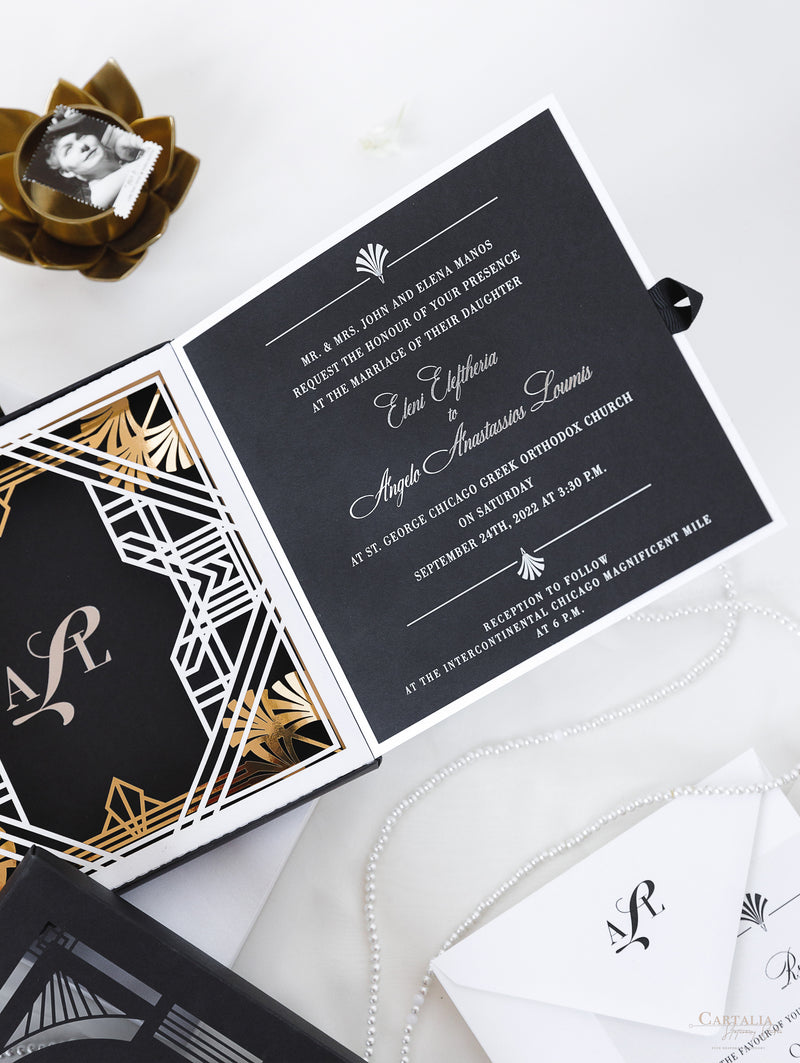 Art Deco Couture Bespoke Box : 3D Custom Design in Black & Gold | Bespoke Commission A&L