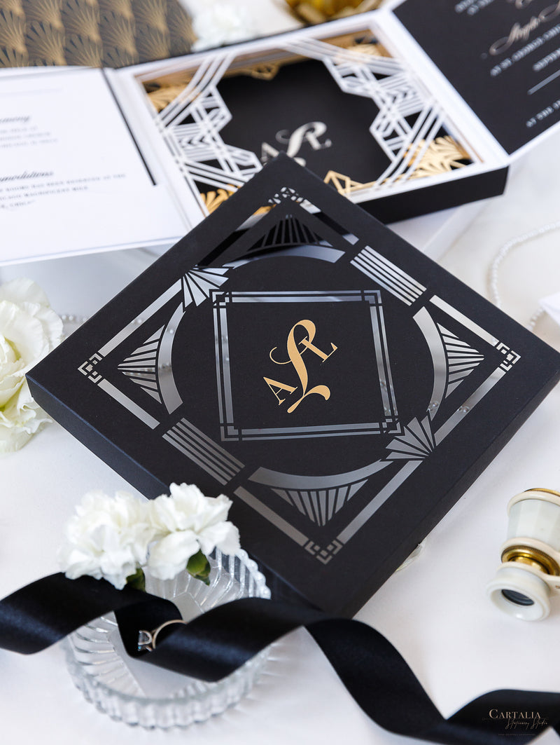Art Deco Couture Bespoke Box : 3D Custom Design in Black & Gold | Bespoke Commission A&L