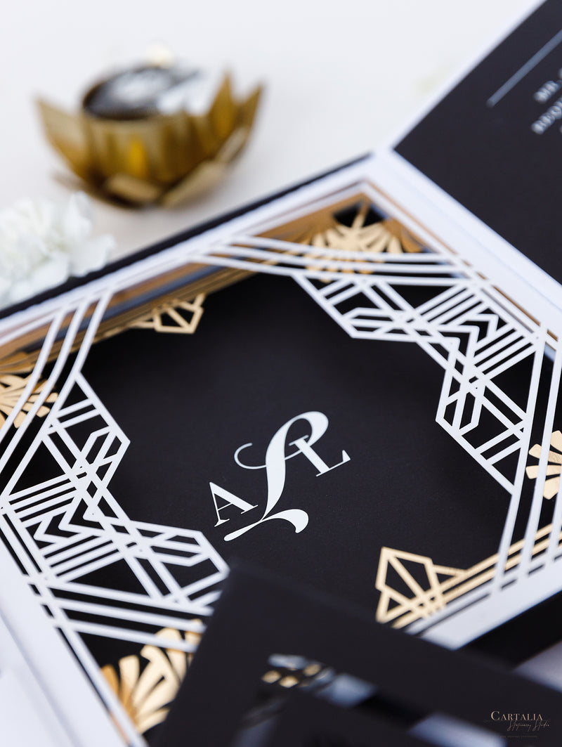 Art Deco Couture Bespoke Box : 3D Custom Design in Black & Gold | Bespoke Commission A&L