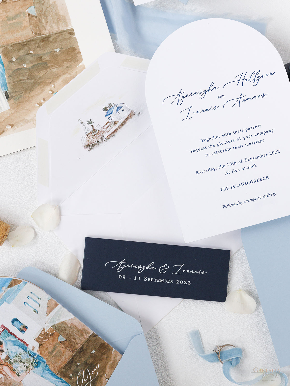 Venue : Greece Wedding Arch Style Deluxe Stationery | Bespoke Commission A&I