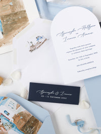 Venue : Greece Wedding Arch Style Deluxe Stationery | Bespoke Commission A&I