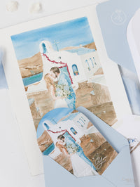 Lieu de peinture aquarelle de votre mariage comme carte de remerciement | Carte de peinture sur mesure