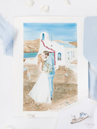 Dipinto ad acquerello della location del tuo matrimonio come biglietto di ringraziamento | Carta di pittura su misura