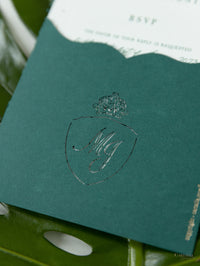 Laser coupé de palmier enveloppe en vert et or | Commission sur mesure M&J