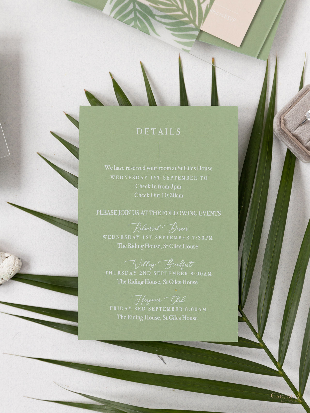 Sage Green Palm FearS Invitation Suite de mariage | Commission sur mesure D&A