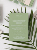 Suite per inviti di nozze con foglie di palma verde salvia | Commissione D&amp;A su misura