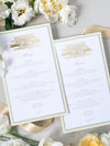 Triple Mounted Sage Green & Champagne Menu with Venue Sketch in Foil
