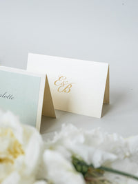 Sage Green & Champagne Place Cards with Gold Foil Monogram