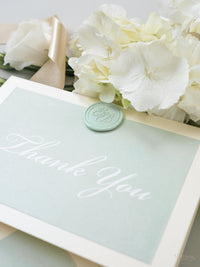 Sage Green & Champagne Thank You Cards with Bespoke Wax Seal