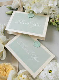 Sage Green & Champagne Cards de remerciement avec sceau de cire sur mesure