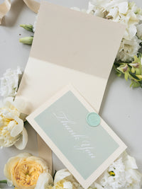 Sage Green & Champagne Cards de remerciement avec sceau de cire sur mesure