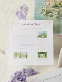 Invitation de mariage du lac Como | Villa del Balbianello | Couture 3D Box | Commission sur mesure L&P