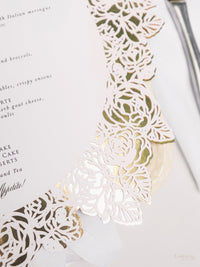 Menu de plaque de papier d'aluminium ovale de roses luxueuses uniques | Menu du diner