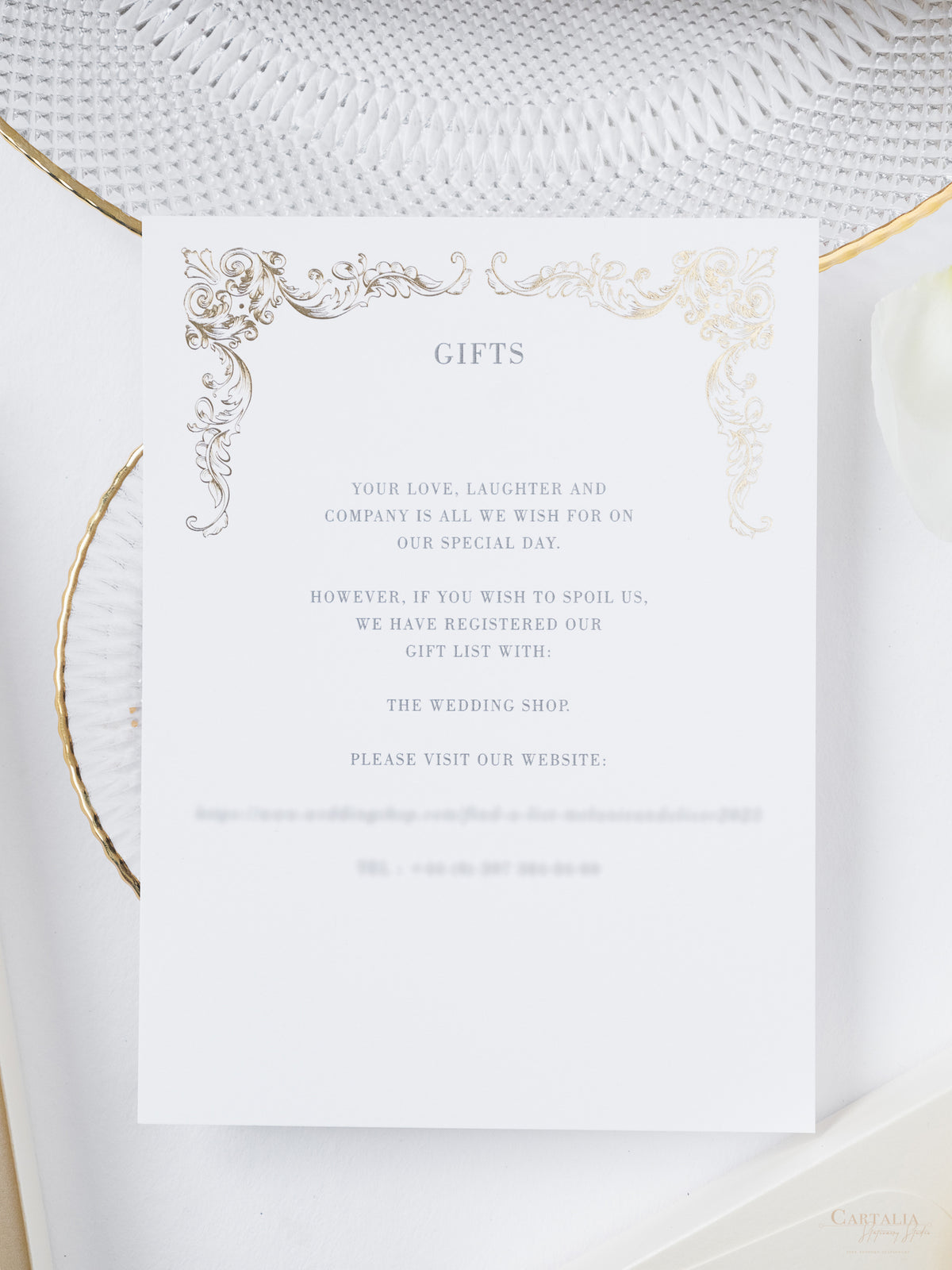 Luxury Gold Mirror & Champagne Boxed Invitation Suite with Venue Sketch in Foil | Bespoke Commission M&O