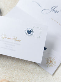 Navy Blue & Gold Travel Wallet : Luxury Wedding Passport Invite in Pocket & Mirror Tag Passport Invitation Suite