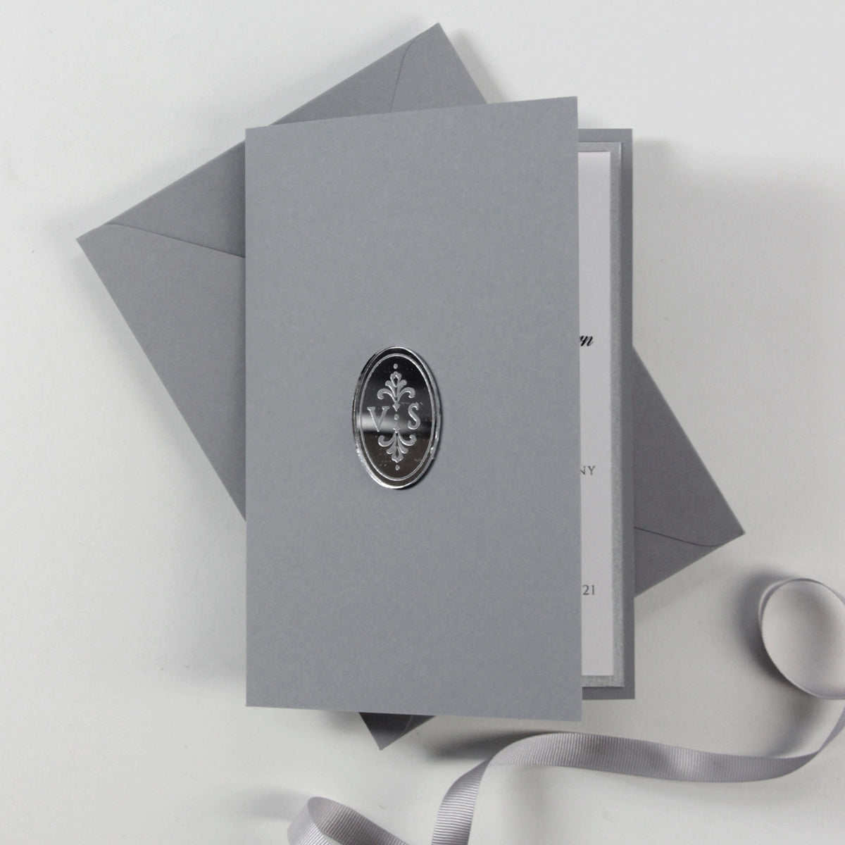 Letterpress Open Folder Pocket Invitation Suite with Mirror Tag