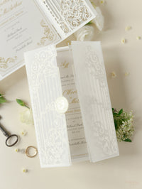 Luxury Venue Inspired Ornamental Gate Laser Cut Day Invitation with Vellum with Wax Seal