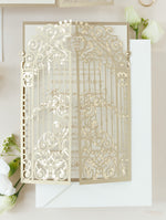 Luxury Foil Golden Ornamental Gate Laser Cut Wedding Day Invitation with Gold Foil Modern Calligraphy