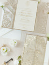 Luxury Foil Golden Ornamental Gate Laser Cut Wedding Day Invitation with Gold Foil Modern Calligraphy