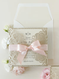 Deluxe Blush Satin Glitter Luxury Gatefold with Pearlised Lined Envelopes