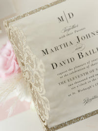 Deluxe Blush Satin Glitter Luxury Gatefold with Pearlised Lined Envelopes